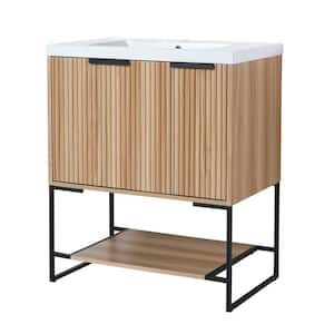 30 in. W x 18.1 in. D x 35 in. H Freestanding Bath Vanity in Maple with White Resin Top