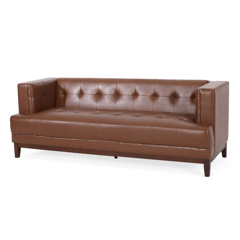 Noble House McCardell 80.75 in. W Square Arm Faux Leather Straight Sofa ...