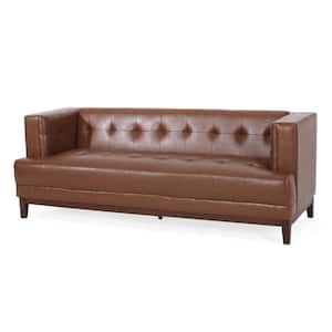 McCardell 80.75 in. W Square Arm Faux Leather Straight Sofa in Cognac Brown and Espresso