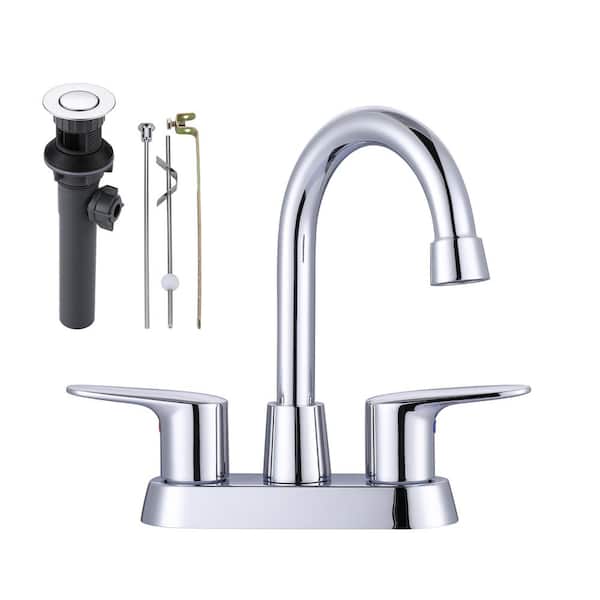 WOWOW 4 in. Center Set Double Handle High Arc Bathroom Faucet in Chrome