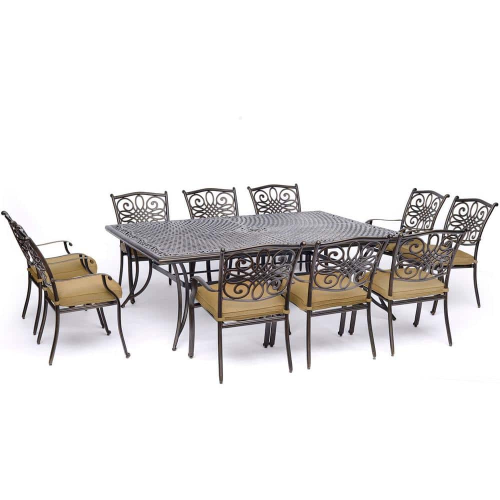 Hanover Traditions 11-Piece Aluminum Outdoor Dining Set with Tan Cushions