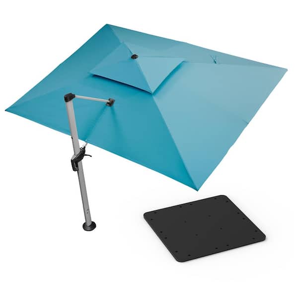 PURPLE LEAF 10 ft. x 13 ft. High-Quality Aluminum Cantilever Polyester Outdoor Patio Umbrella with Base Plate, Turquoise Blue