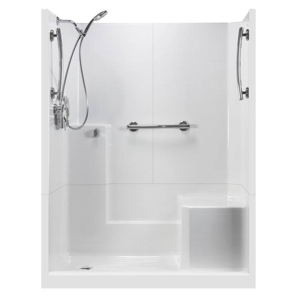 Ella 60 in. x 33 in. x 77 in. 3-Piece Low Threshold Shower Stall in White, Molded Seat, Accessories, Left Drain