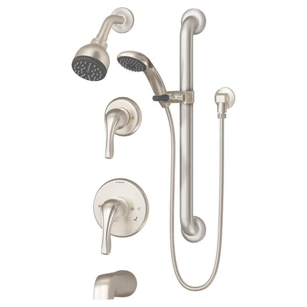 Symmons Origins 2-Handle Tub and 1-Spray Shower Trim with 1-Spray Hand Shower in Satin Nickel (Valve not Included)