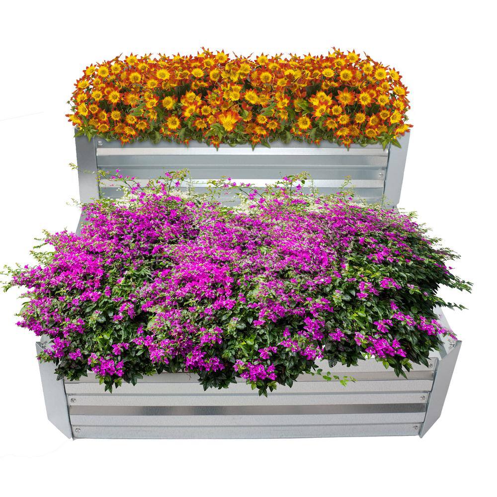 Silver 2-Tier Galvanized Steel Raised Garden Bed
