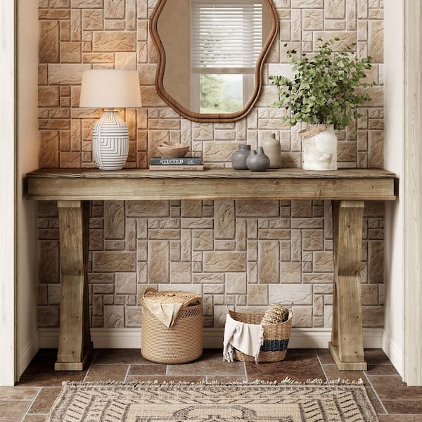BYBLIGHT Turrella 63 in. Espresso Rectangle Solid Wood Entry Table
