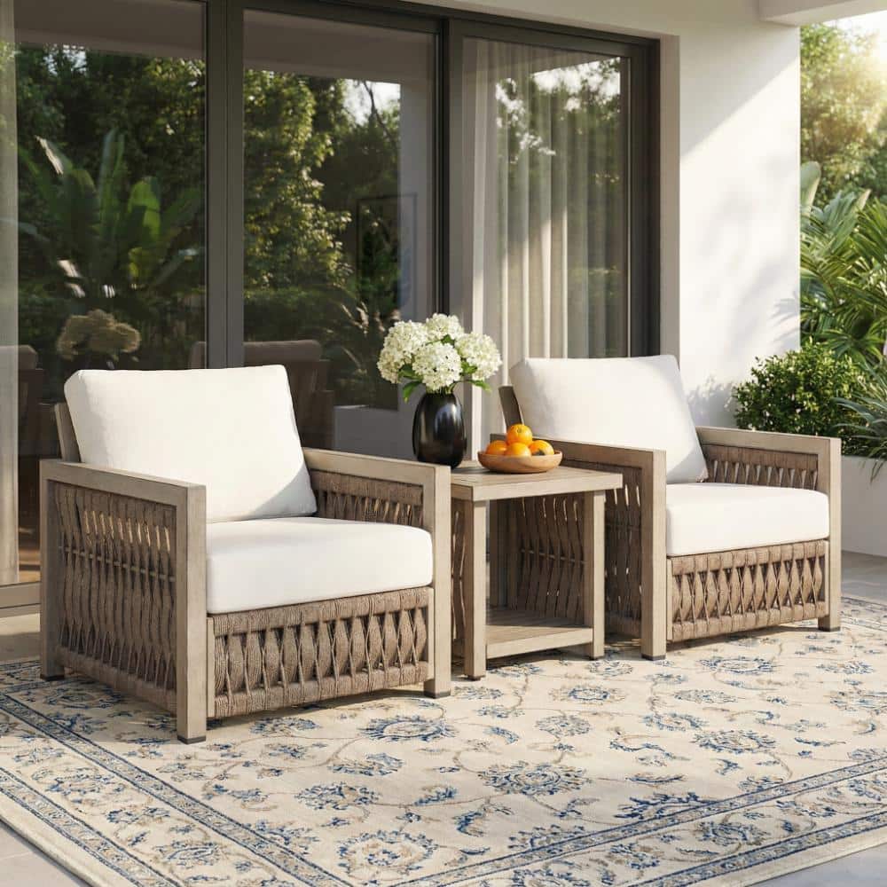 3PCS Patio Rope Weave Furniture Set Cushioned Conversation Set Aluminum Sofa with Side Table, Gray Oak price history on PriceWatchPro
