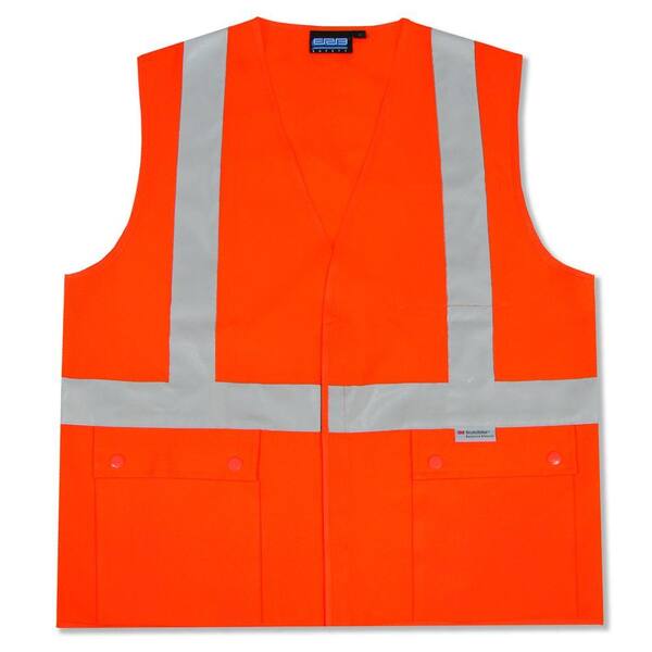 ERB Large S364 Class 2 Woven Oxford Vest with Snap Pockets, Hook and Loop Closure in Hi-Viz Orange