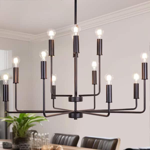 Industrial 12-light Black Chandelier for Dining Room, Candlestick Hanging Ceiling Light, Kitchen Island Light Fixture
