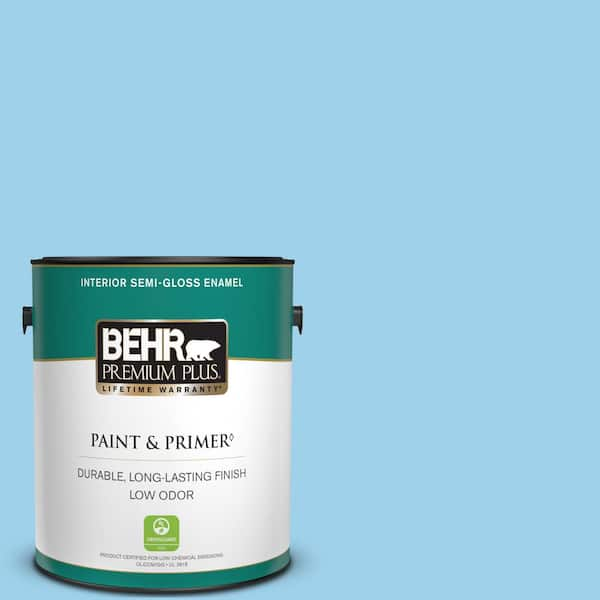 BEHR PREMIUM PLUS 1 gal. #P500-3 Spa Blue Semi-Gloss Enamel Low Odor Interior Paint & Primer