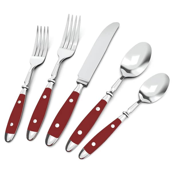 Unbranded 20-Piece Retro Stainless Steel Serving Set-Cutlery Set, Vintage Flatware Set with Red Bakelite Handle, Service for 4