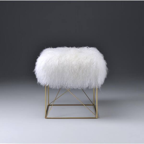 Acme Furniture Bagley White and Gold Accent Ottoman