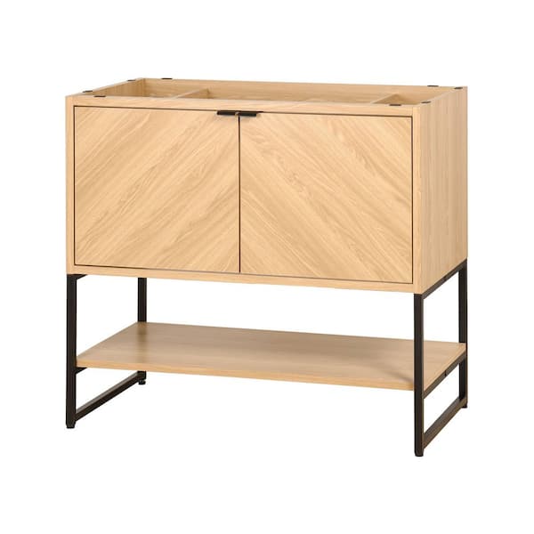 Juhl 35 in. W x 18 in. D x 33 in. H Chevron-Front Modern Minimalist 2-Shelf Bath Vanity Cabinet without Top in Oak