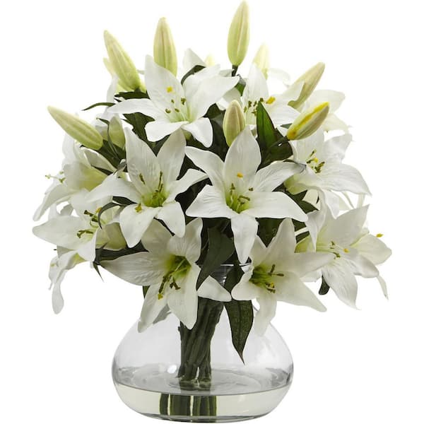 29 in. Multi-Colored Artificial Lily in White Vase