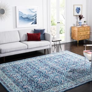 Brentwood Navy/Red 9 ft. x 12 ft. Geometric Floral Border Area Rug
