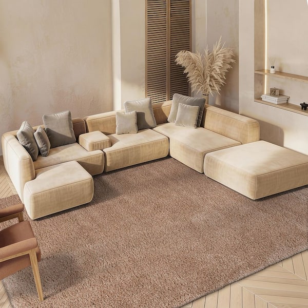 Milan Shag 11 ft. x 16 ft. Dark Beige Solid Flokati Area Rug