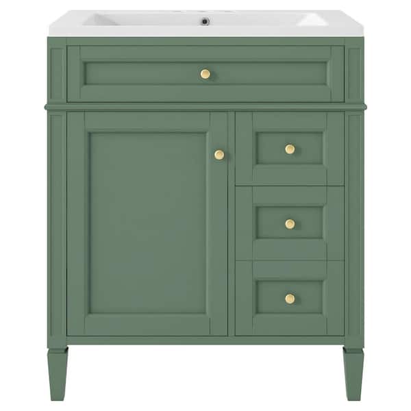 30 "Bathroom vanity, green solid wood bathroom storage cabinet, 2 drawers and a flip drawer, single sink bathroom vanity