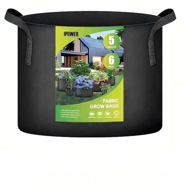 6-Pack 5 Gal. 300g Thick Fabric Heavy Duty Nonwoven Fabric Plant Grow Bag with Nylon Handles in Black