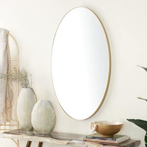 40 in. x 24 in. Oval Round Framed Gold Wall Mirror with Thin Minimalistic Frame