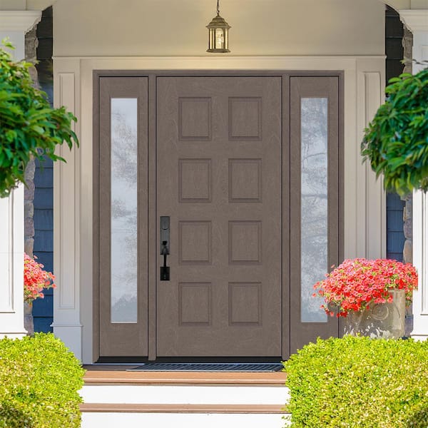 Regency 68 in. x 80 in. 8-Panel RHIS Ashwood Stain Mahogany Fiberglass Prehung Front Door w/Dbl 14in.Sidelites
