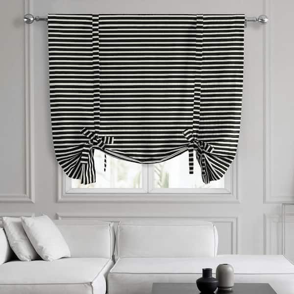 Exclusive Fabrics & Furnishings Chic Silver And Black Hand Weaved Cotton 46 in. W x 63 in. L Room Darkening Rod Pocket Tie-Up Window Shade (1 Panel)