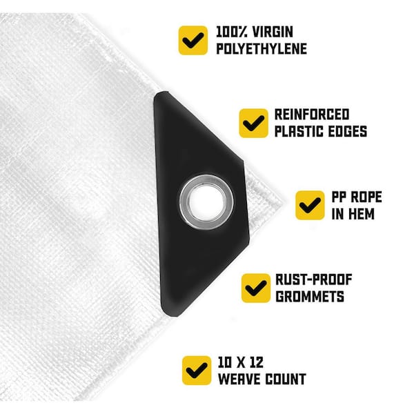 50 ft. x 100 ft. White 5 Mil Heavy Duty Polyethylene Tarp, Waterproof, UV Resistant, Rip and Tear Proof