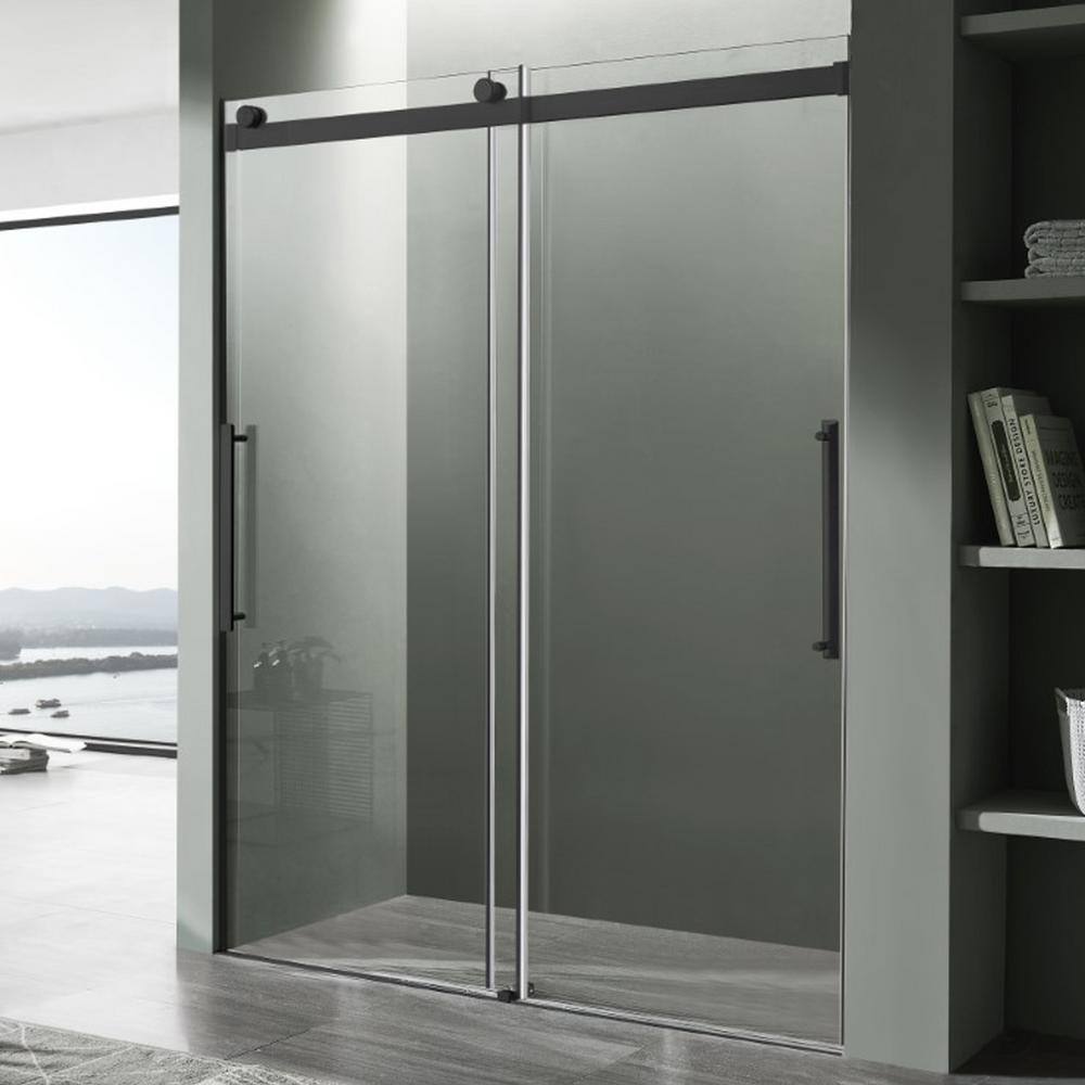 ANZZI Stellar 60 in. W x 76 in. H Sliding Frameless Shower Door in Matte Black with Clear Glass