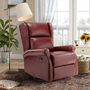 Chiang Burgundy Faux Leather Swivel Recliner with Rocking
