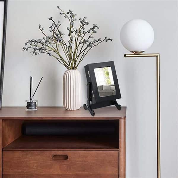 Black Small Mirror Jewelry Cabinet Organizer Armoire Storage Box Countertop with Stand