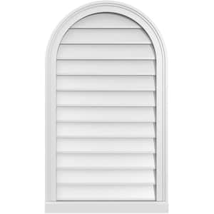 22 in. x 38 in. Round Top Surface Mount PVC Gable Vent: Decorative with Brickmould Sill Frame