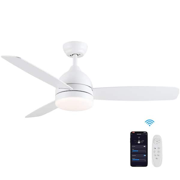 PUDO 48 in. Integrated LED Indoor White Ceiling Fan Lighting with 5 in ...