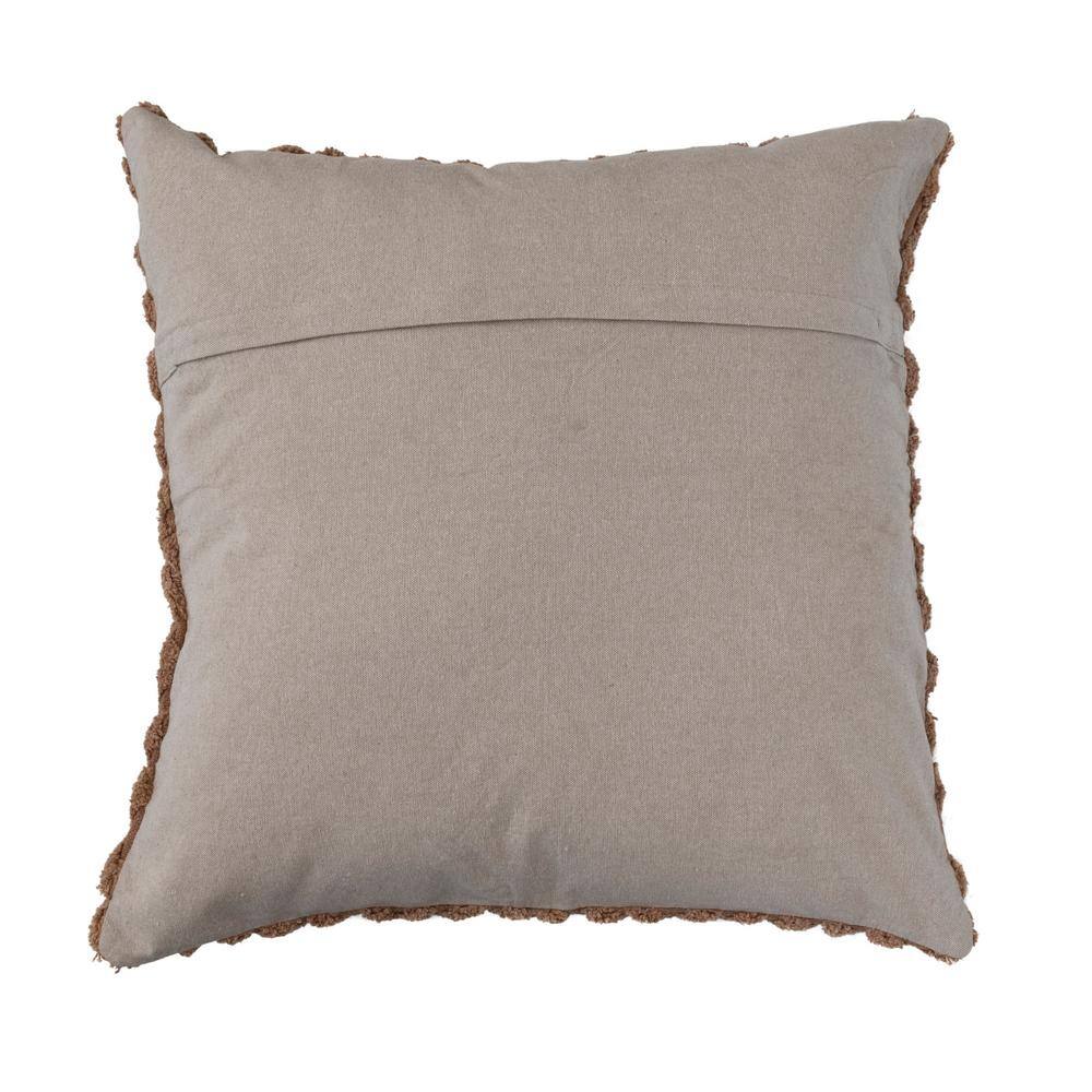 Brown Cotton Embroidered Tufted Diamond Throw Pillow, 24"