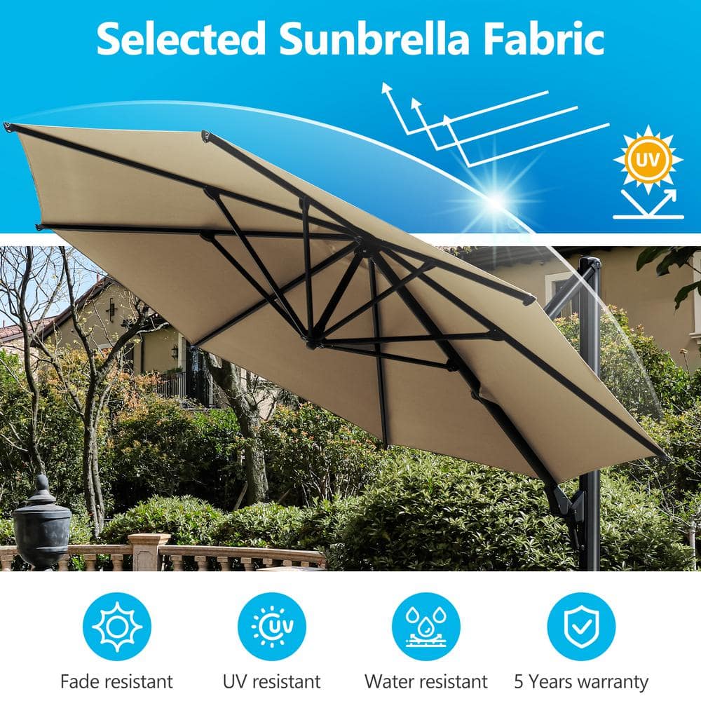 Khaki Round Cantilever Patio Umbrella with Black Steel Pole