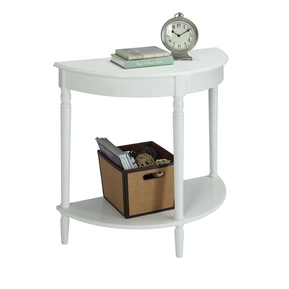 White Wood Half Moon Entryway Table with Storage Shelf
