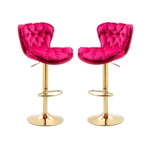 44 in. Red Velvet Swivel Low Back Matal Frame Adjustable Cushioned Counter Height Bar Stool (Set of 2)