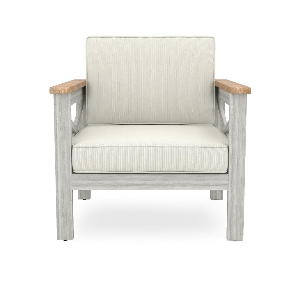 Light Gray Acacia Wood Outdoor Lounge Chair with Beige Cushions Set of 2