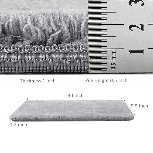 Light Gray 9.5 in. x 30 in. x 1.2 in. Bullnose Plush Carpet Stair Tread Cover Tape Free Non-slip Set of 7