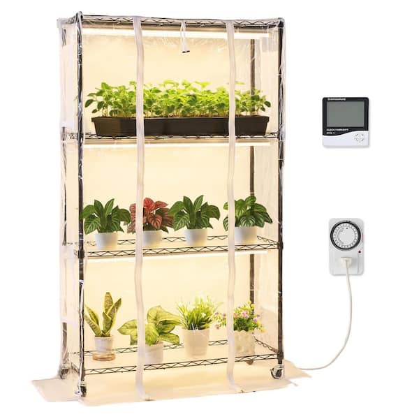 Indoor Greenhouse with Grow Light, 59 in. Tall 4-Tier Plant Stand with Clear Cover, 180W Full Spectrum Grow Lights