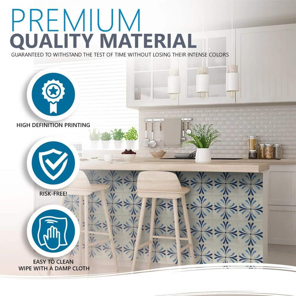 Antique White and Blue Vinyl Peel and Stick Mosaic Tile Set