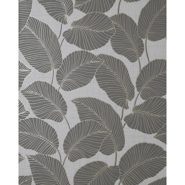 Fine Decor Larson Grey Leaf Non-Pasted Vinyl Wallpaper