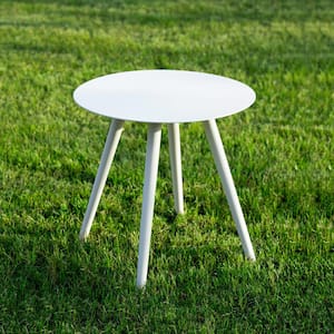 White Aluminum Round Side Table with Adjustable Feet