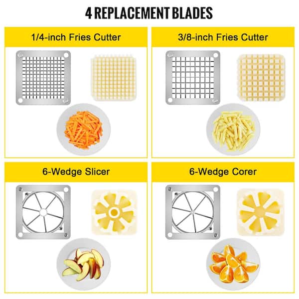 VEVOR Commercial French Fry Cutter with 4 Replacement Blades and Extended  Handle Vegetable Dicer for Lemon French Fries Silver QCJXCDGNJ002XF001V0 -  The Home Depot