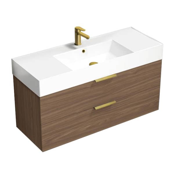 Nameeks Derin 47.64 in. W x 18.11 in. D x 25.2 in. H Modern Bathroom Vanity in Walnut With White Ceramic Top