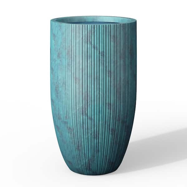 Sapcrete 14 in. Large Blue Patina (Premium Inner) Concrete Round Planter / Pot with Drainage Holes