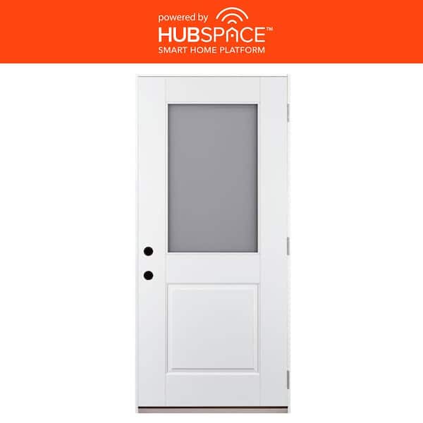 Feather River Doors Smart Glass 36 in. x 80 in. Left Hand Outswing Impact 1/2-Lite Smooth Unfinished Fiberglass Prehung Front Door