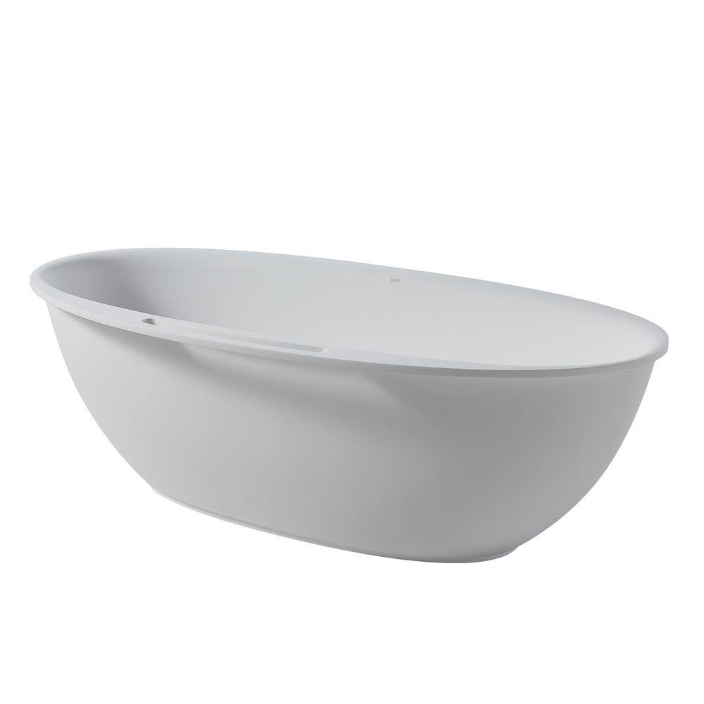 63 in. Matte White Solid Surface Freestanding Soaking Bathtub