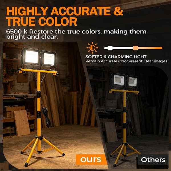 14000 Lumen 2-Head Adjustable LED Work Light with Stand, Foldable