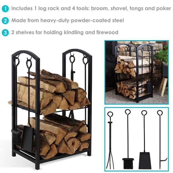 Steel Fireplace Log Holder and 5-Piece Tool Set