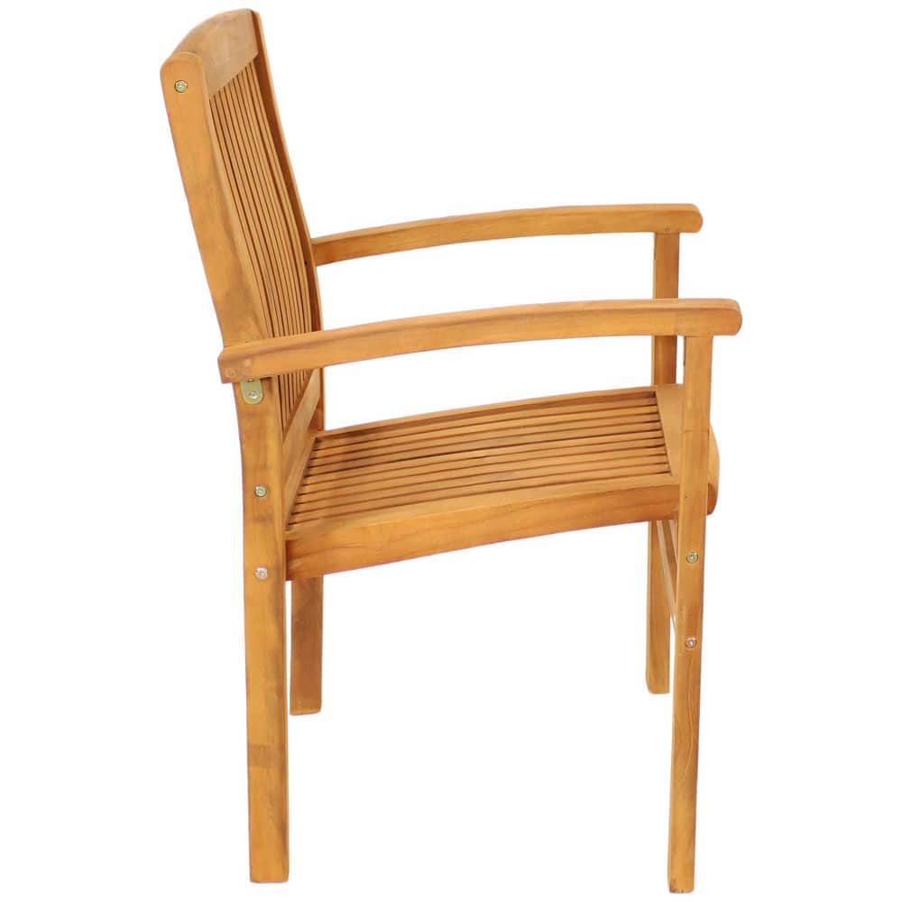 Sunnydaze Light Brown Teak Outdoor Stacking Dining Armchair