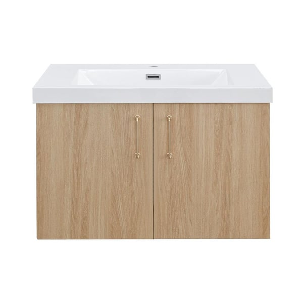 MinimalGrace 30 in. Single Sink Floating Oak Bath Vanity with White Resin Top